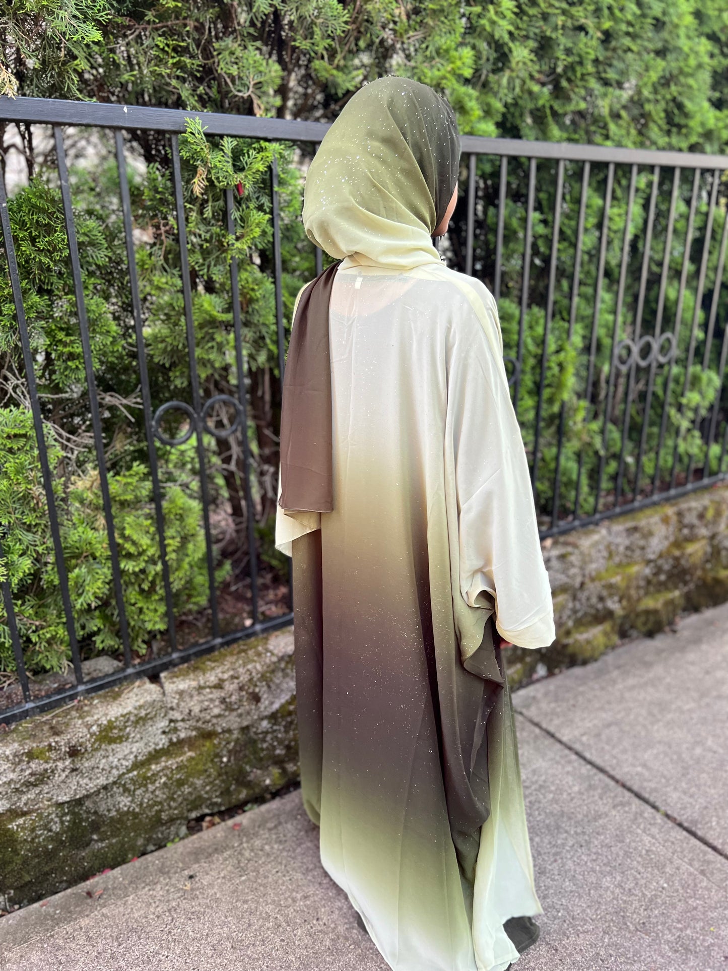 Green Ombré Glitter Abaya