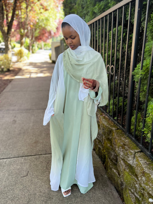 Lime Ombré Glitter Abaya