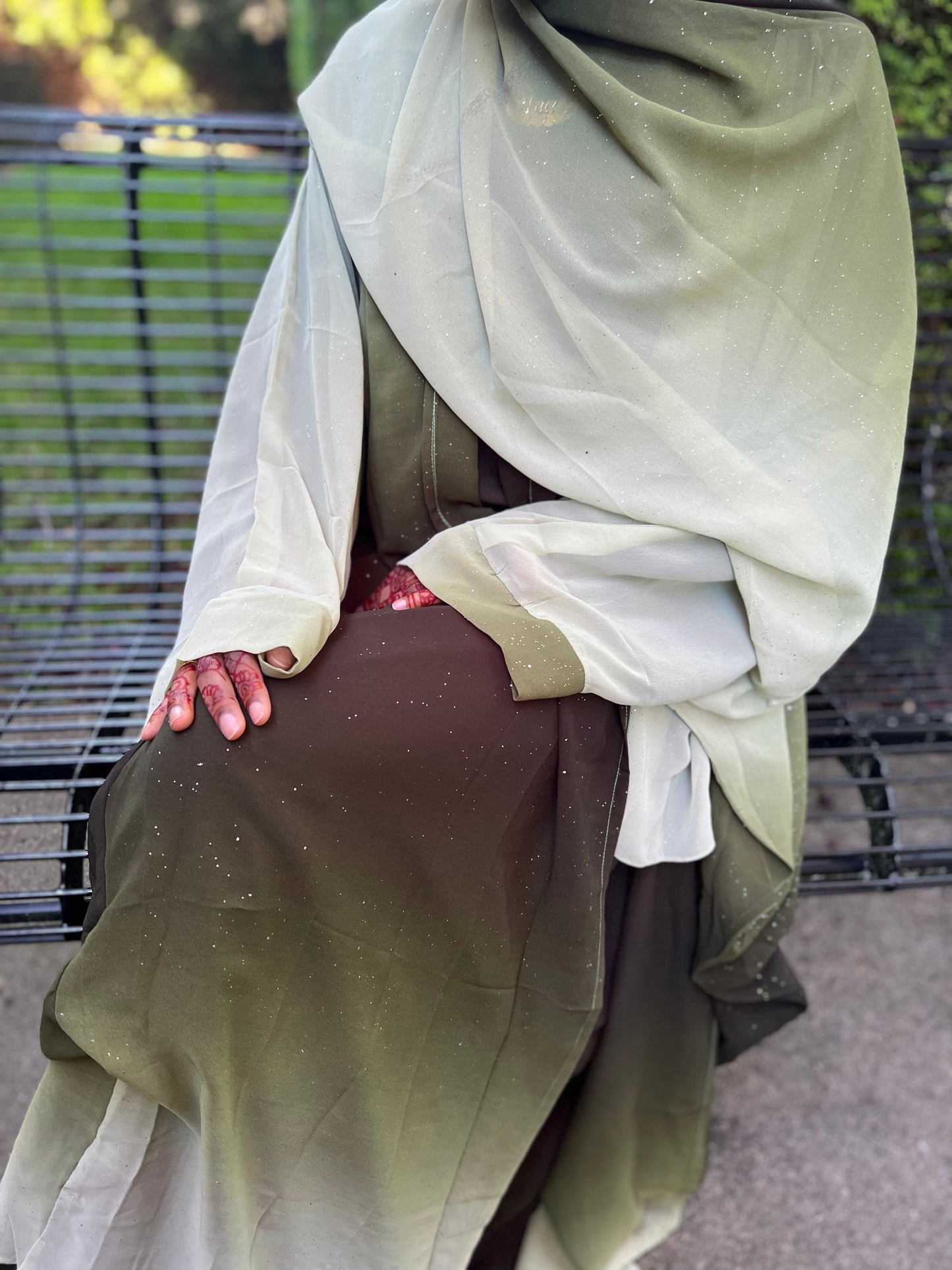 Green Ombré Glitter Abaya