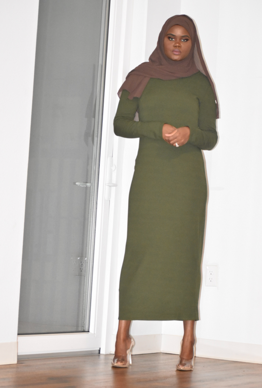 Green Ribbed Maxi Dress